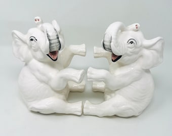 Vintage Fitz and Floyd Whit Elephant Bookend Set, 1984