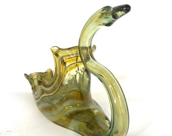 Mid Century Green Blown Glass Swan Vessel/Bowl