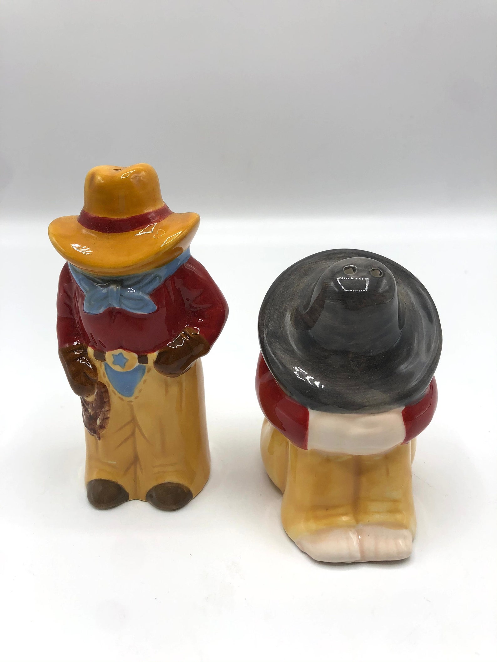 Vintage Cowboy and Siesta Sombrero Salt & Pepper Shaker Set Etsy