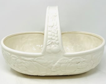 Vintage White Ceramic Centerpiece Basket, Japan