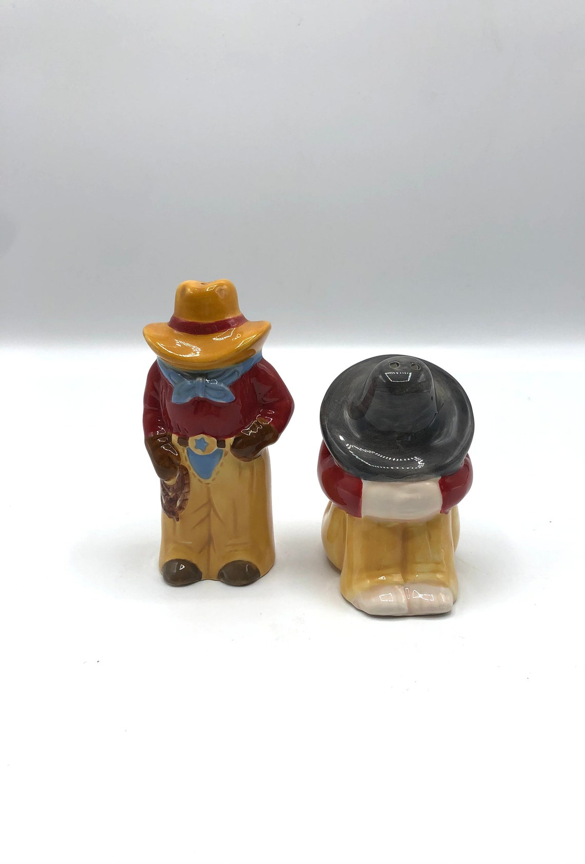 Vintage Cowboy and Siesta Sombrero Salt & Pepper Shaker Set Etsy