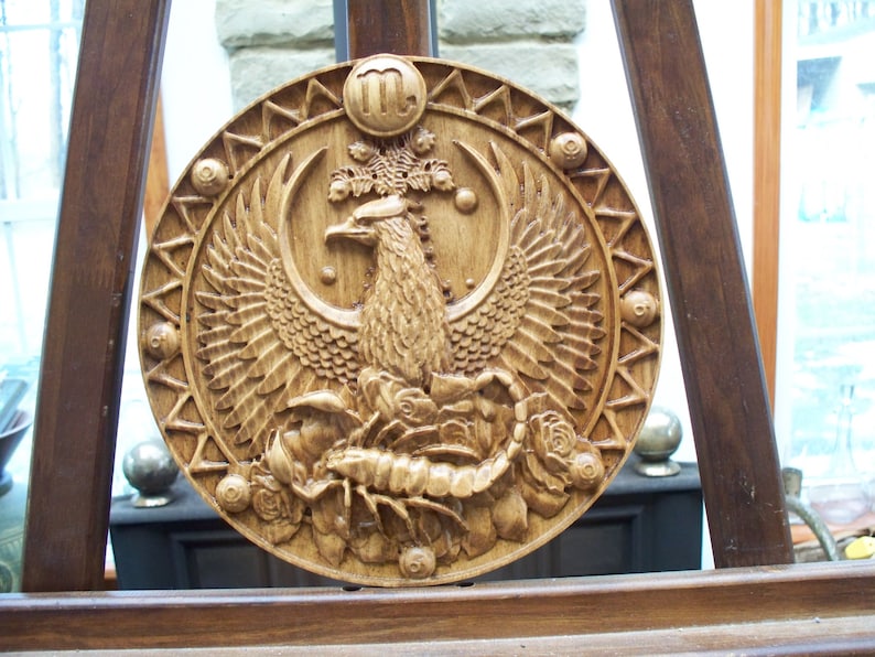 Zodiac,Scorpion sculpture,Sign best gift for Birthday baso relief wood