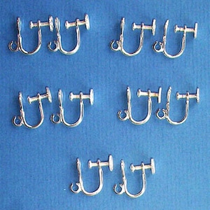 5 pairs of silver plated screw-on earrings, findings for jewellery making