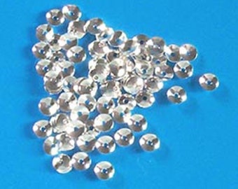 100 silver plated, 4mm diameter bead caps, findings for jewellery making crafts