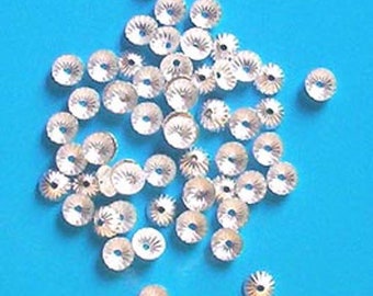 100 silver plated, 5mm diameter, fluted bead caps, findings for jewellery making crafts