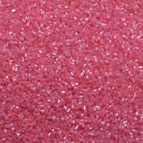 40g 2mm colour lined hex cut bugle beads, salmon pink, for jewellery, beading, embroidery etc