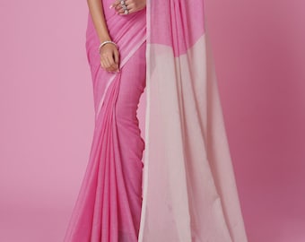 Mulmul Cotton Saree, Party Wear Saree, Summer saree, Pink Soft Cotton Saree