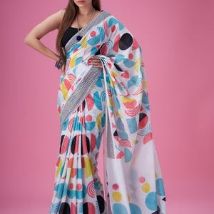 Pure Cotton Block Printed Saree with unstitched Blouse, Party Wear Saree, Mulmul Saree