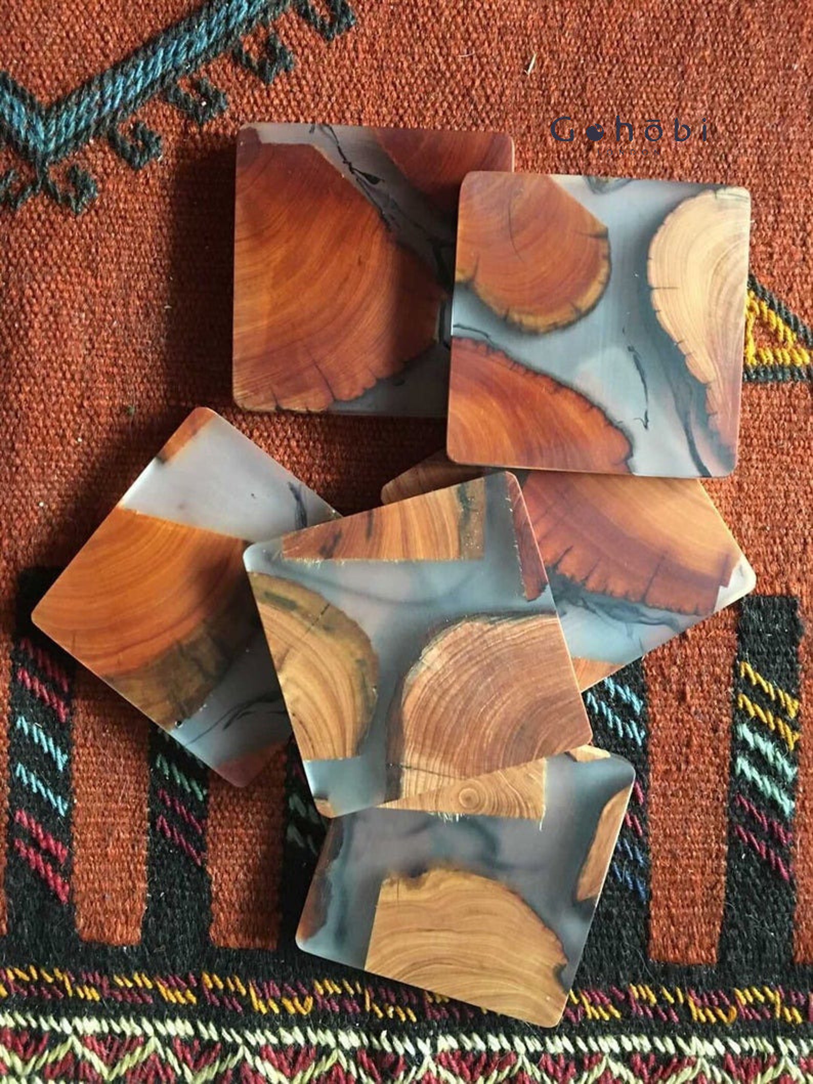 Epoxy coaster Set of Wood and Resin Coasters 8x8x0.8CM Etsy
