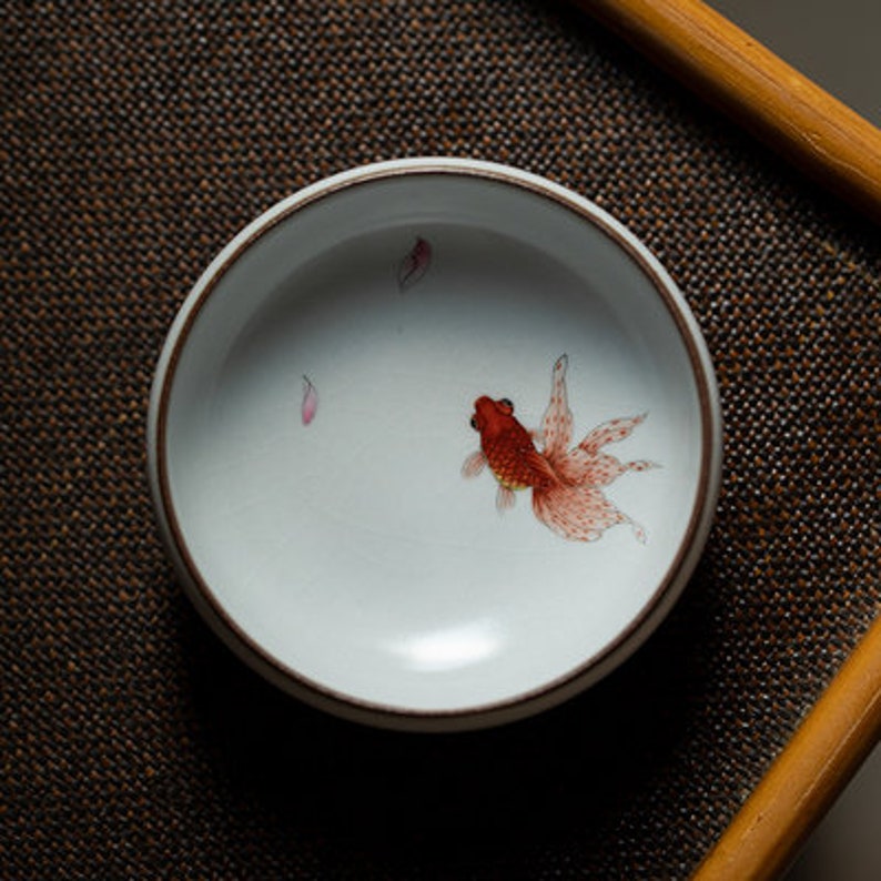Hand painted gold fish Tea Cup Ceramic Chinese Gongfu tea Kung Etsy