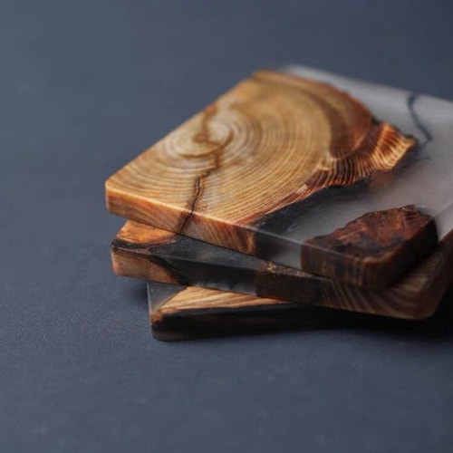 Gohobi Set of Wood Coaster Resin Coasters 4 sizes epoxy tea drink coasters unique handmade coaster placemats Teaware Japanese drinkware