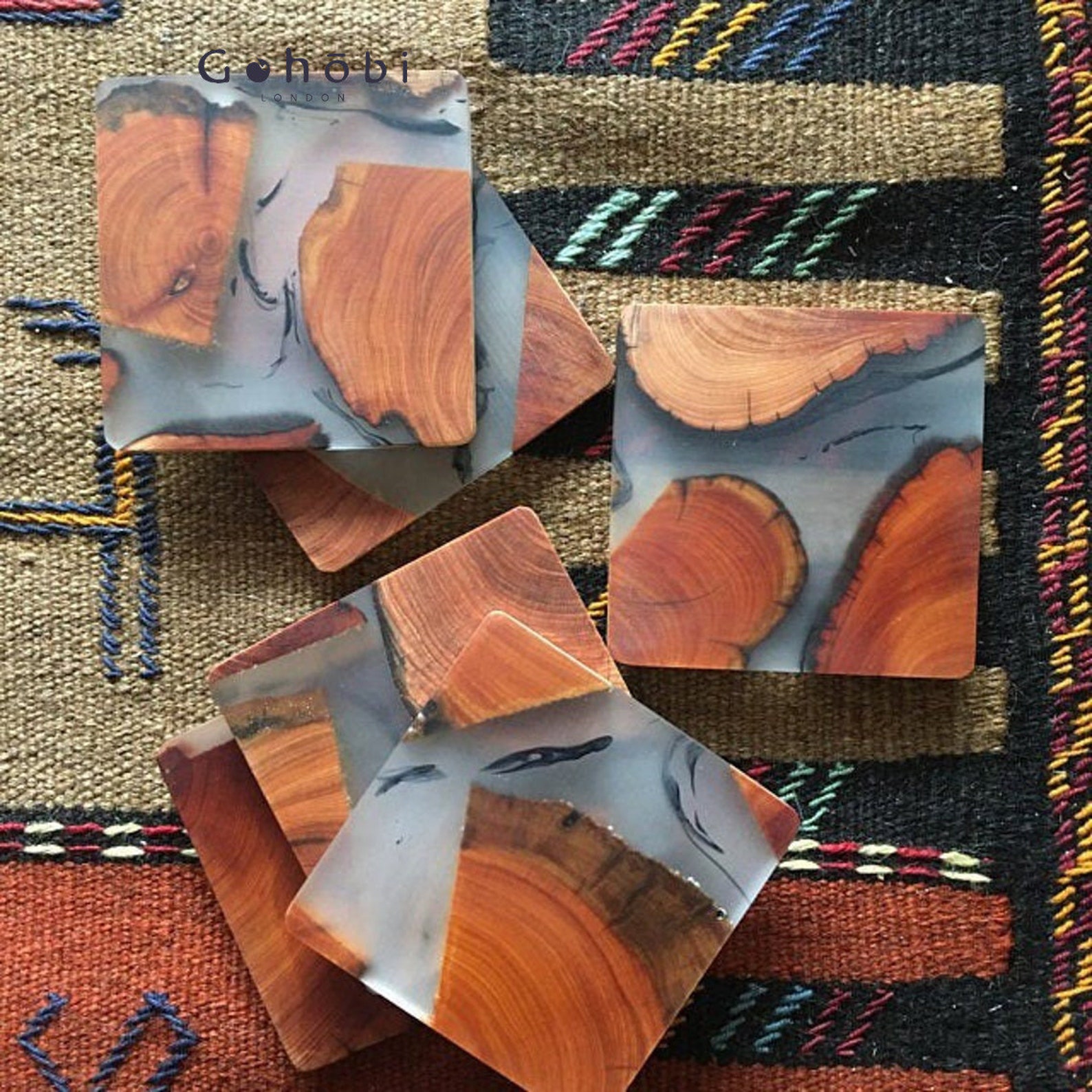 Epoxy coaster Set of Wood and Resin Coasters 8x8x0.8CM | Etsy