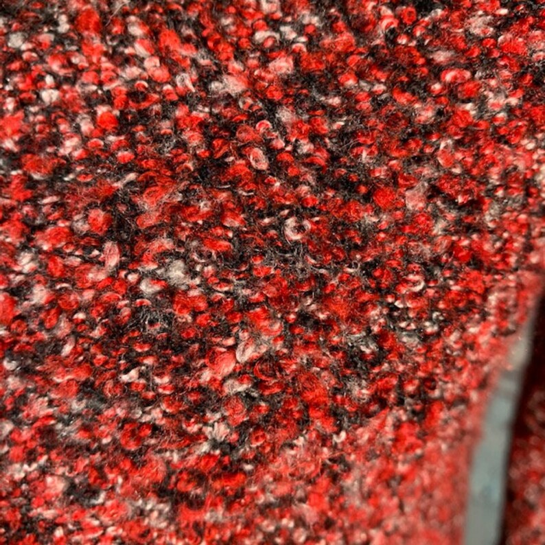 Vintage Fashion Bug Large Long Open Cardigan Red Tweed Faux Fur Collar