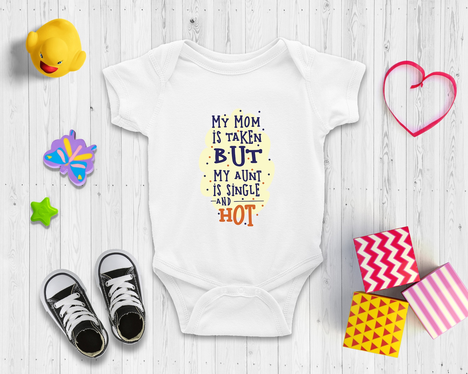 My mom is taken but my aunt is single Short Sleeve Baby Bodysuit - Cute Baby Shower Gift - Funny...