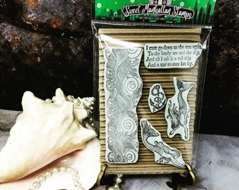 180-b Mermaid series stamp set, ocean waves border stamp, anchor , sentiment, deep etched rubber, cling mounted, ocean, mythology