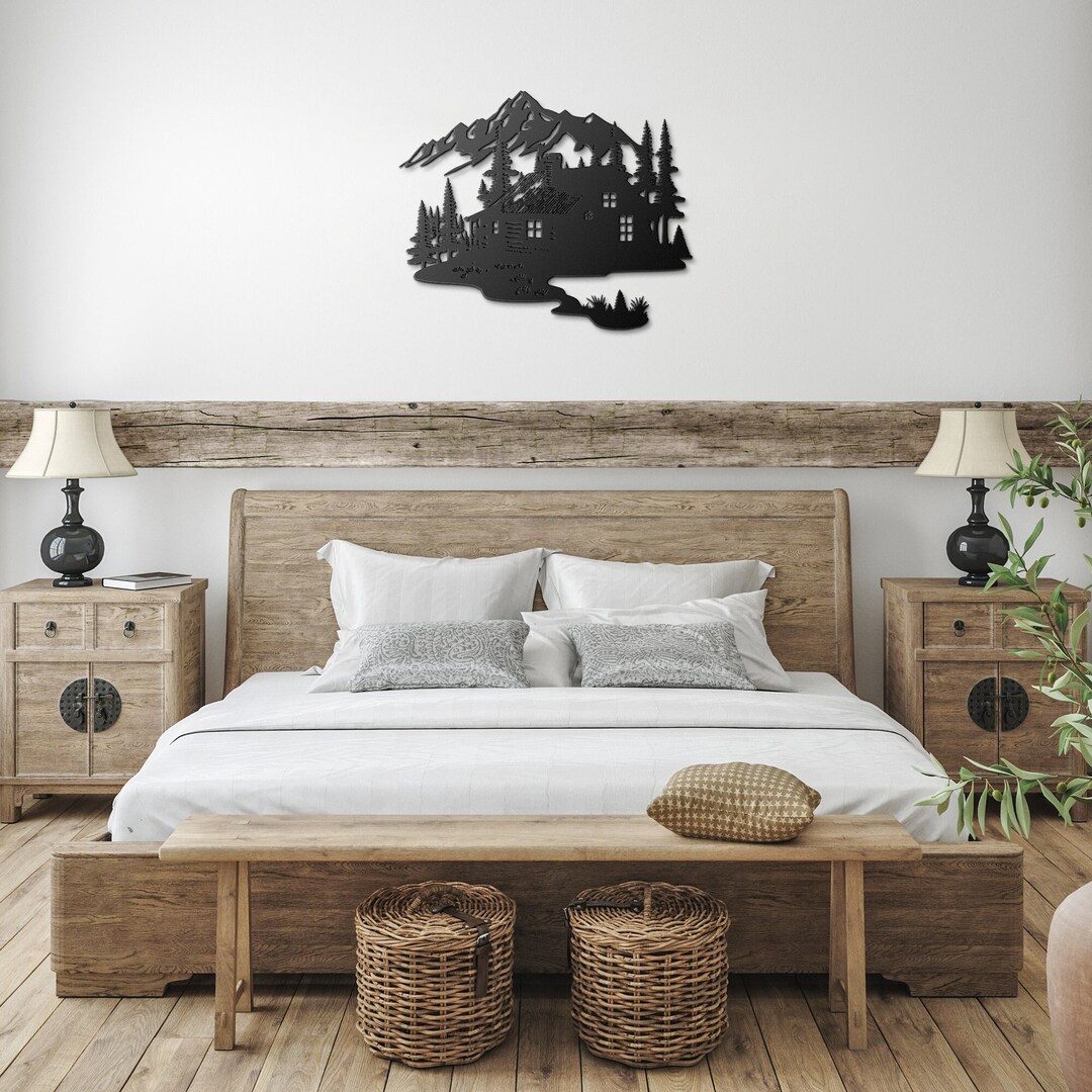 Cabin Metal Wall Art Mountain Metal Wall Art Pine Tree Metal Etsy