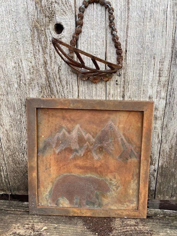 Rusty Metal Garden Art Rusted Metal Art Wall Tile Intresting Etsy