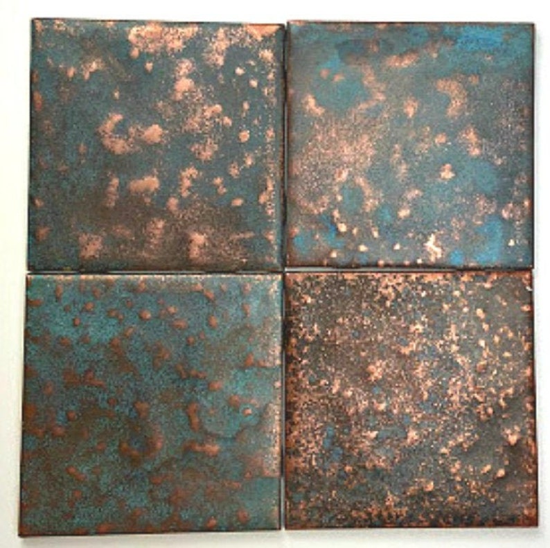 Copper TilesWith Blue Patina Copper Hammered Look Ceramic Etsy