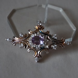 Vintage silver sterling brooch with zirconia and amethyst, Art Deco style, Floral brooch for women, sterling brooch, vintage jewellery