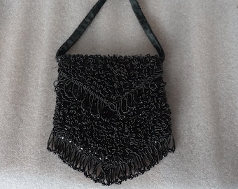 1950s Black BEADED Evening purse, Handbag Hand Made HONG KONG , 123