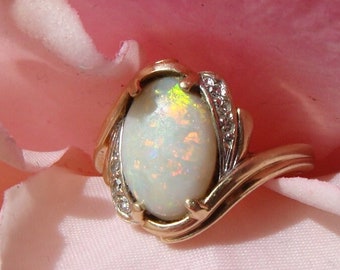 Vintage Opal diamond solid Gold Ring, Large Opal Gold ring, solid gold ring,dress ring,engagement ring,cocktail ring, october birthstone 121