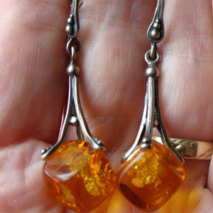 Vintage genuine amber sterling silver earrings, Vintage Sterling silver earrings, natural amber earrings, large stones amber earrings, 43