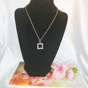 Corrente de prata vintage com pingente de prata e ônix preto, Colar de prata ônix preto, Pingente de ônix preto prateado e corrente de prata, 112