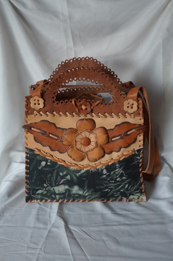 Hand made genuine leather bag , shopping bag, even