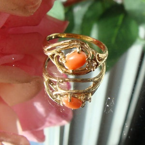 Unique Vintage Pink Coral Ring in 14k Yellow Gold,, Size 6, Modernist 1960s 1970s Jewelry, Freeform Cocktail Rings, 133 image 6