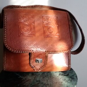 Charming chic leather bag,engraved on leather , Beautiful handmade leather ladies hand bag floral pattern 1950.83
