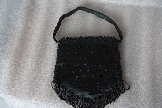 1950s Black BEADED Evening purse, Handbag Hand Ma… - image 4