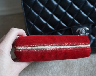 Vintage CHANEL makeup bag, vintage Red gold velvet makeup bag, Chanel  beauty red bag, 029