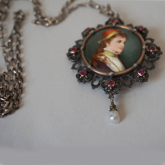 Victorian silver Double Sided Pendant with rubies… - image 4