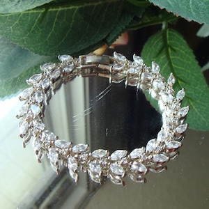 Pulseira de tênis em prata esterlina sólida com cristais em forma de marquise, 7 polegadas de comprimento, prata esterlina 925, presente para ela, presente para namorada, 149