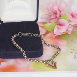 Pulseira vintage de prata esterlina com V, pulseira unissex, pulseira de prata de grife, presente para ela, presente para ele, pulseira de prata mexicana 114