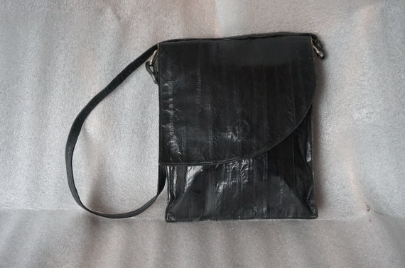 Vintage black eel skin handbag, eel skin bag, genu