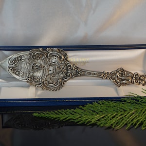 Antique German Repousse 800 Solid Silver Pastry Server, Sterling silver Cake server, scenery landscape of windmill, boat & couple, 300