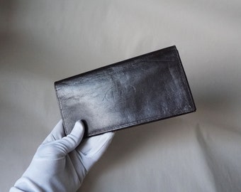 vintage Pierre Cardin slim Wallet porte-carte, Cuir véritable noir doux, En cuir souple, cadeau pour père, cadeau pour lui, 021