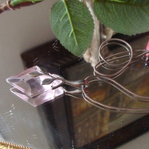Pingente de pedra rosa em prata esterlina vintage com corrente de prata de 16 polegadas, ideia de presente com caixa de presente e cartão, presente para ela 014