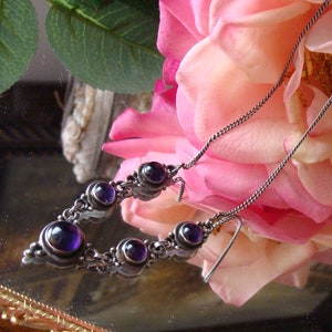 Collier vintage en argent sterling avec 5 cabochons d'améthyste, idée cadeau avec boîte-cadeau et carte de remerciement, cadeau pour elle 022
