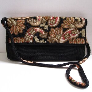 Vintage Black  beaded evening purse, Beaded Satin Purse, Vinage treasure 1970,007