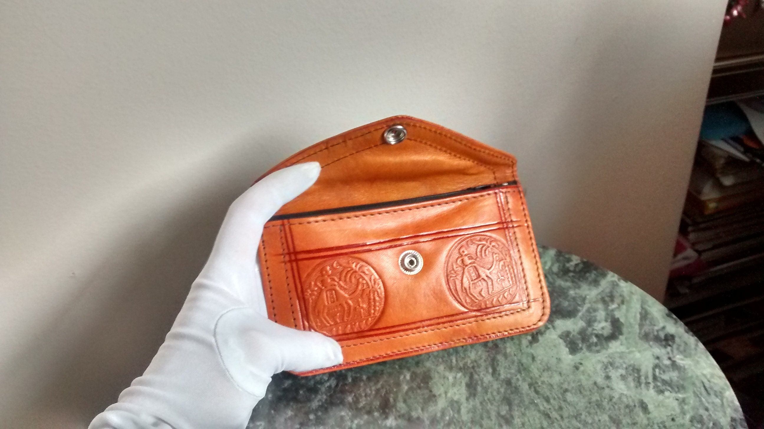 Vintage Wallet Genuine Leather Wallet Yellow Orange Leather Etsy Canada