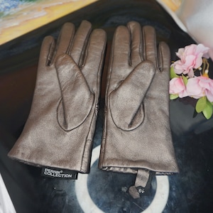 Vintage genuine Leather gloves, gloves Perrin Collection, silver leather gloves, size 6,5, Women&#39;s leather gloves T4
