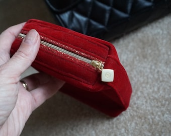 Vintage CHANEL Makeup Bag, Vintage Red Gold Velvet Makeup Bag