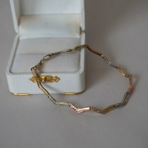 Vintage 10 kt solid gold bracelet, 3 color gold bracelet, Greek key link gold bracelet, vintage gold bracelet, gift for her, 211