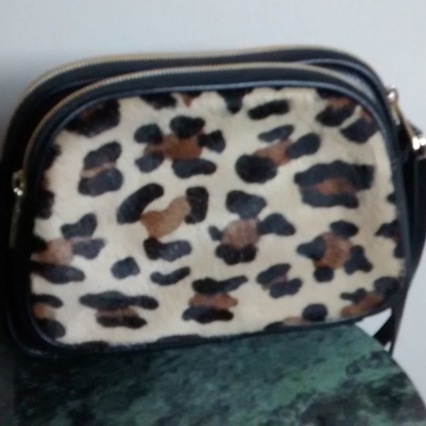 Genuine Leather made in Italy, shoulder bag with fur, animal print, Valentina bag, 78