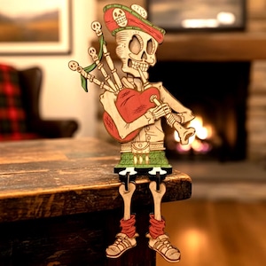 Skeleton Bagpiper Shelf Sitter SVG | Funny Halloween Laser Cut File for Glowforge xTool | Spooky Music Decor