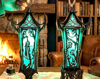 Gothic Soul Lantern SVG - Digital Laser Cut Pattern - Undead Zombie Theme - Spooky Tabletop RPG Lamp