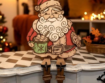 Santa Figure Enjoying a Large Cup of Hot Chocolate - Perfect Christmas Decor or Gift for the Holiday Season Xtool Lightburn Glowforge Flux.