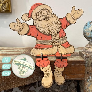Fichier découpé au laser Jolly Santa Claus - Prêt pour les fêtes ! Bois DIY 3 mm